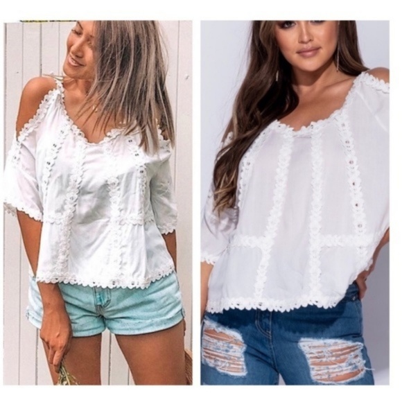 Hadley White Crochet Lace Cold Shoulder Top - Picture 6 of 8